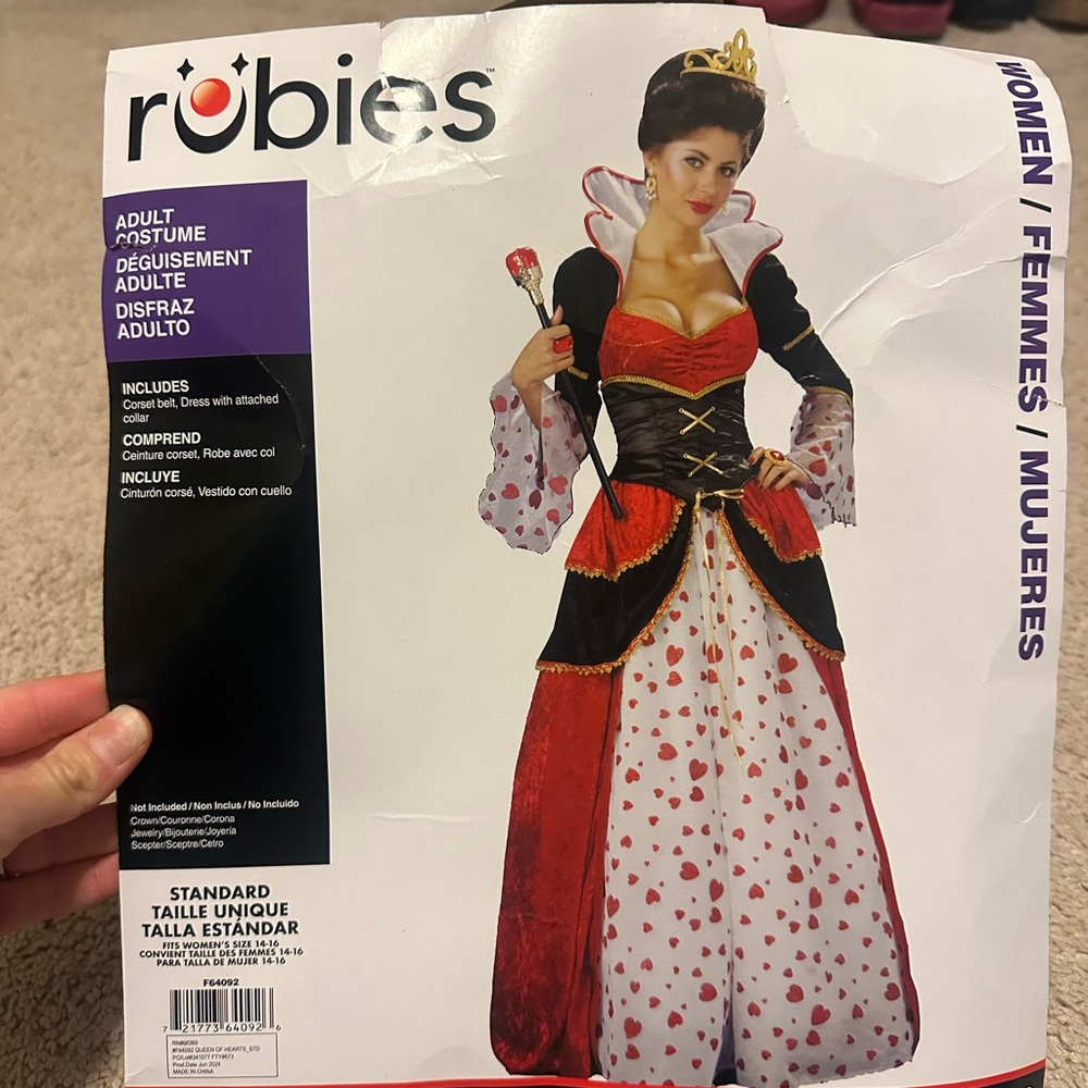 Queen of Hearts Costume - Red, Black, and White with the Giant Crown Hat